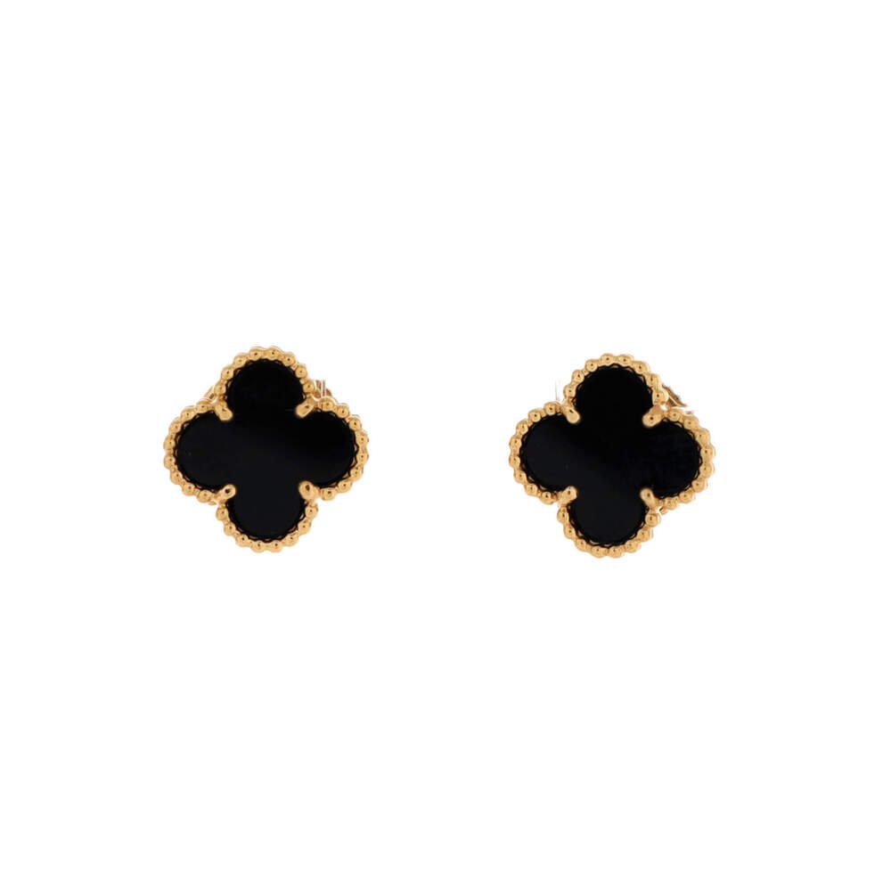 Van Cleef & Arpels Sweet Alhambra Stud Earrings 18K Yellow Gold and Onyx
